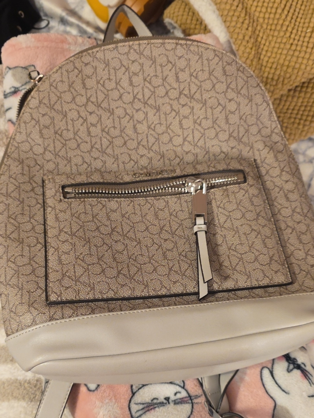 Calvin Klein Beige Logo Backpack with Cream Trim
